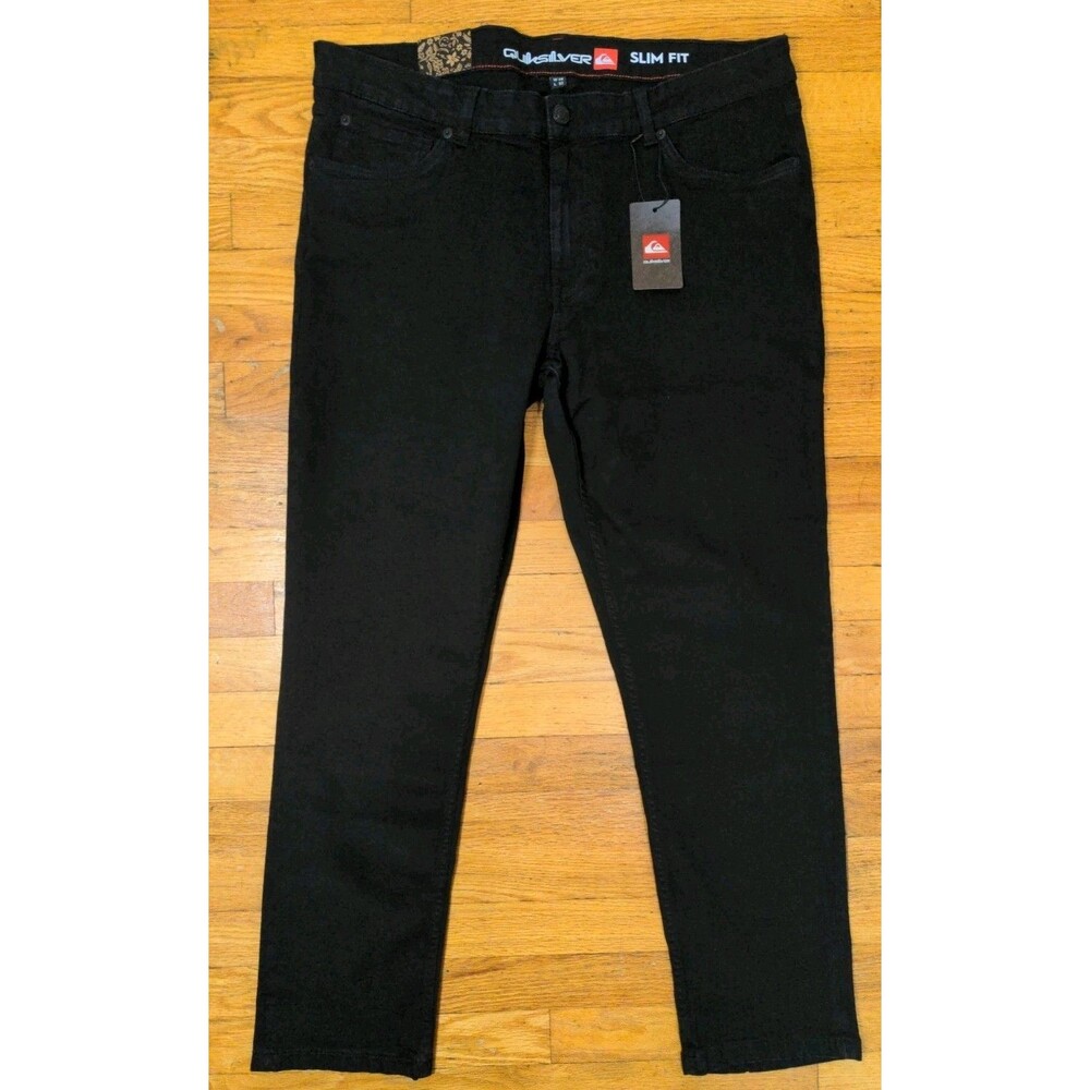 New Men's Quiksilver Stretch Tech Woven Slim Fit Pants Jeans Black Onyx 38X32